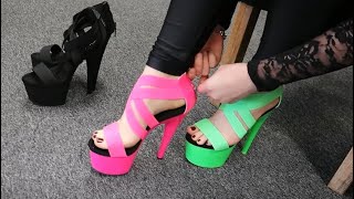 Unboxing Pleaser ADORE769 Black 7 Inch Strappy High Heel Shoes With Green Pink Comparison [upl. by Parks]