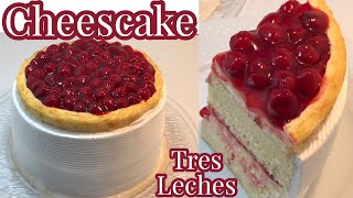 PASTEL TRES LECHES CHEESCAKE DOBLE RELLENO DE PAY DE QUESO SABOR CEREZA ÚNICO Y PRIMERO EN YOUTUBE [upl. by Curhan612]