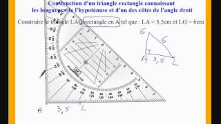 6eme cours de maths sur la construction dun triangle rectangle connaissant lhypoténuse [upl. by Anad]