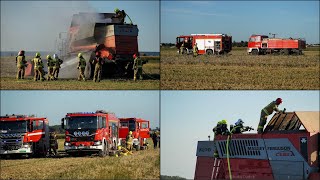 Pożar kombajnu i ścierniska w Siekierkach Wielkich [upl. by Ahsatam]