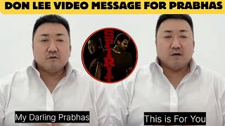 Korean Superstar Don Lee Sweet Message to Darling Prabhas After Joining Salaar 2 Movie Team Spirit [upl. by Tnilc431]