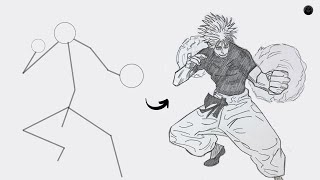 How to draw Gojo Satoru Full Body out of Stick Man  Easy Step by Step [upl. by Cicely80]