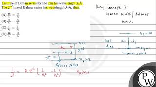 Last line of Lyman series for Hatom has wavelength 1  The 2nd line of Balmer [upl. by Nilkoorb718]