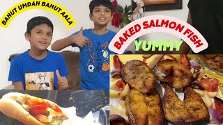 Baked Salmon Fish  Air Fried Salmon Fish Recipe  Mushaqqal Sandwich In Kuwait [upl. by Tnaryb]