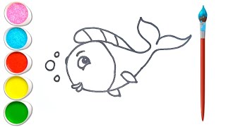 beautiful queen 👑 fish easy drawing for kids [upl. by Johnny]