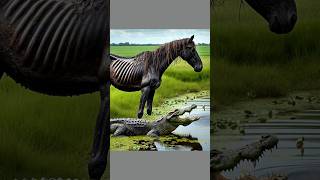 A man rescue a weak black horse horse crocodile [upl. by Fidelia]