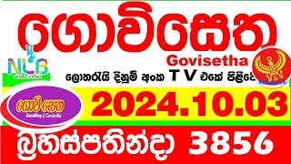 Govisetha 3856 20241003 Today Lottery Result අද ගොවිසෙත දිනුම් ප්‍රතිඵල nlb Lotherai dinum anka [upl. by Varney576]