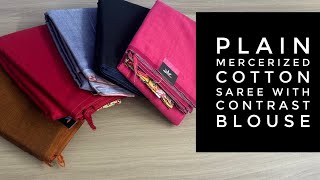 Detailed Video  Plain Mercerized Cotton Saree with Contrast Blouse  Shop on wwwfabkin [upl. by Hedelman]