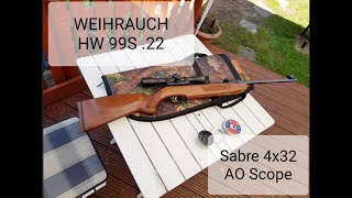 WEIHRAUCH HW 99S 22 Air Rifle with Sabre 4x32 AO Scope [upl. by Neslund]