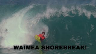 BODYBOARDING MASSIVE WAIMEA SHOREBREAK RED Scarlet W footage [upl. by Steel632]