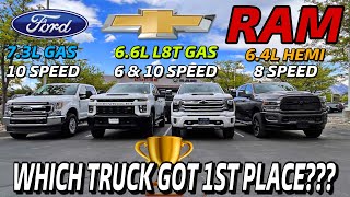 24 Chevy Silverado HD L8T VS 23 RAM HD HEMI VS Ford 73L VS 22 Chevy L8T Which Truck Won 1ST [upl. by Vikki]