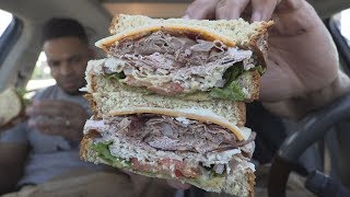 Eating Arbys Triple Decker Sandwich hodgetwins [upl. by Tonia]