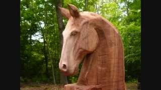 Horse head wood sculpture in progress by Mark Poleski [upl. by Fausta]