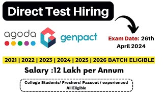 Direct Test Hiring  Agoda  Genpact Off Campus drive 20212022 202320242025 2026 Batch [upl. by Wiltsey]