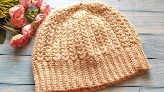 TutorialCrochet Ribbed Beaniediy easy beanie design MONIKASCROCHETy trending video love diy [upl. by Jaenicke]