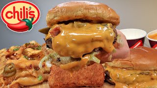 MUKBANG CHILLIS SAUCY CHEESEBURGER TEXAS CHEESE FRIES FRIED CHEESY MOZZARELA ASMR [upl. by Enelram852]