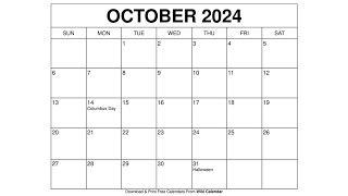 Free Printable October 2024 Calendar Templates With Holidays  Wiki Calendar [upl. by Ardnahcal]