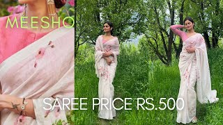 Meesho white printed saree under Rs 500 [upl. by Allegna]