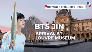 BTS Jin 💜 arrival at Louvre Museum carrying the Olympic Torch  Paris 14 July 2024 🇫🇷 btsjin [upl. by Ihcego608]