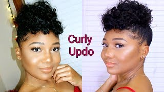 LAZY Girl Curly Puff UPDO  Relaxed Hair Tutorial [upl. by Norak235]