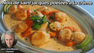 Recette des noix de saint jacques poêlées à la crème [upl. by Hsiri]