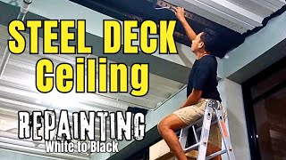 Steel Deck Ceiling Change Paint from White to Black  New Office [upl. by Zarihs]