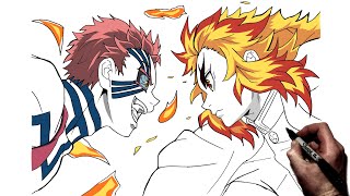 How to Draw Rengoku vs Akaza  Step By Step  Demon Slayer [upl. by Weir422]