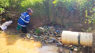 Unclogging Massive Clog From Debris Culverts Drain Unclogging [upl. by Laurin]