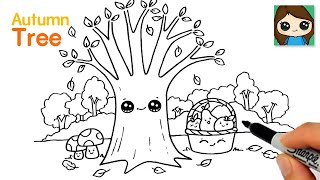 How to Draw a Fall Tree Easy  Autumn Scenery [upl. by Mailliw668]