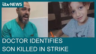 Moment Palestinian doctor is forced to identify son killed in airstrike while on shift ITV News [upl. by Rehm]