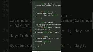 Calendar program by java java coding javaprogramming youtubeshorts [upl. by Naval]