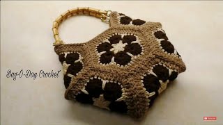 Easy Crochet African Flower Hexagon Handbag Purse  BagODay Crochet TUTORIAL 325 [upl. by Alvinia]