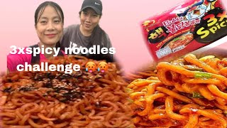 3x spicy Noodles 🍜 challenge with my cousin Spicynoodles mukbang ✨ [upl. by Ludwigg451]