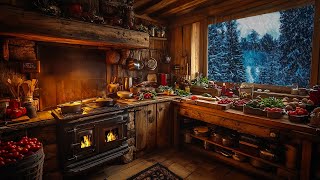 Cozy Rural Kitchen Ambience Rustic Kitchen amp Cozy Atmosphere with Snowy Views  Bubbling Soup Stew [upl. by Berlyn]