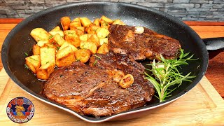 STEAK DE VITA CU UNT SI ROZMARIN LA TIGAIE  Ribeye steak  by GDR video 4K [upl. by Otreblaug]