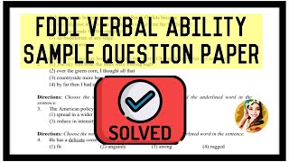 Footwear Design amp Development Institute  FDDI previous year verbal ability sample paper solved ‼️ [upl. by Dorree]