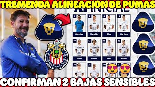 ✅🚨 DE LUJO  Mira la Posible ALINEACIÓN de Pumas Para DERROTAR a Chivas  2 BAJAS CONFIRMADAS [upl. by Wera787]