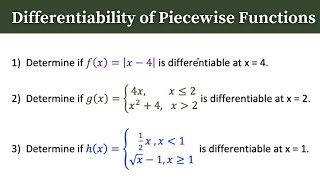 Differentiability of Piecewise Functions  Calculus [upl. by Avat]