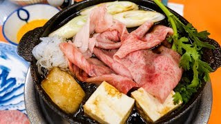 Japanese Sukiyaki  INSANELY MARBLED BEEF  Traditional 100 YearOld Food in Tokyo Japan [upl. by Levana]