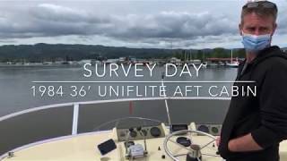 Survey Day for Home Aweigh  1984 36’ Uniflite Aft Cabin  Our Soon To Be New Home and Liveaboard [upl. by Haveman933]