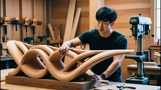 Talented carpenter Crafting a Relaxation Chair with Flowing Curves from Golden Pine Wood [upl. by Krystin]