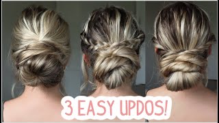 3 EASY LOW BUN UPDO HAIRSTYLES Great for Beginners Short Medium amp Long Hairstyles [upl. by Leann403]