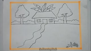 Easy landscape drawing for kids  kids pencil drawing [upl. by Binnings]