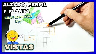 VISTAS  alzado perfil y planta de una PIEZA EBAU Canarias🌅 2020 grupo A Resuelto✅ [upl. by Aaberg]