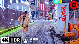 Tokyo Heavy Snow Night Walk in Shinjuku amp Shibuya  4K HDR Spatial Audio [upl. by Melone]