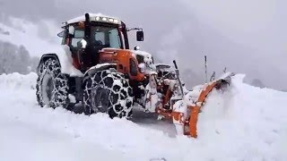 Fendt 820 in Orange Tractor beside the country road heavy snow wall [upl. by Cho]