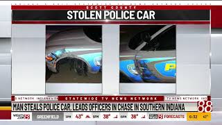 Man steals police car leads officers on chase in southern Indiana [upl. by Suirtimed]