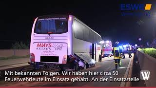 Reisebus prallt gegen Fahrbahnteiler Unfall auf A3 bei Raunheim [upl. by Priscella]