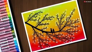 Blossom Drawing with Oil Pastels for beginners  step by step [upl. by Dyann]