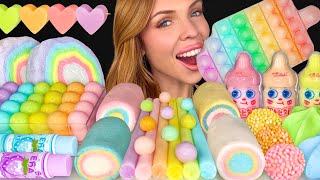 ASMR MUKBANG Pastel Desserts Milk Jello Retro Sour Candy Marshmallow Pop Rocks Lemon Jelly 먹방 [upl. by Ulric]